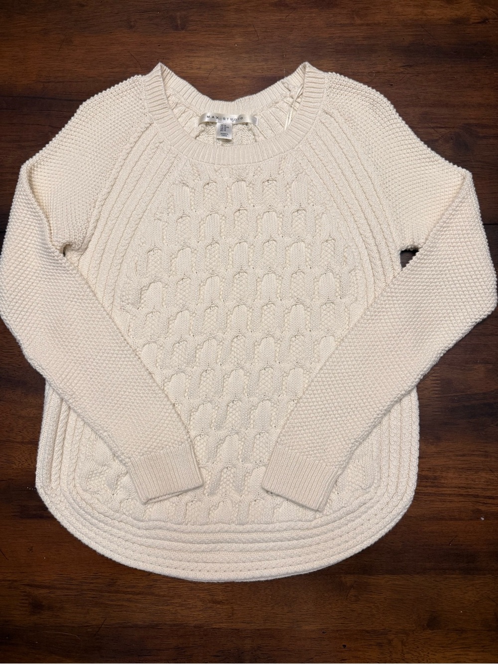 Max Studio Cream Cable-Knit Scoop Neck Sweater
